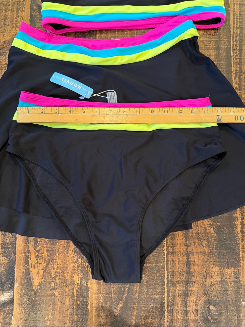 Bikini with matching skirt with Neon Stripe Accents - Picture 4 of 6